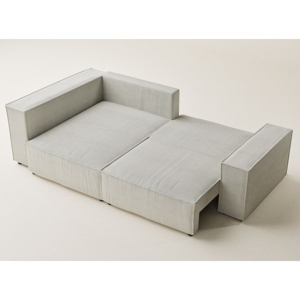 Kremno bela raztegljiva/s prostorom za shranjevanje kotna sedežna garnitura iz rebrastega žameta (levi kot/v obliki črke L) Tonga – Maison de Rêve-image-3