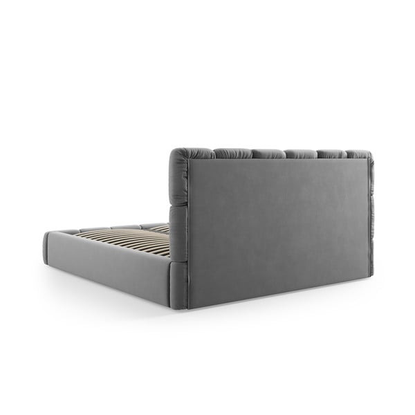 Siva žametna oblazinjena zakonska postelja s prostorom za shranjevanje in z letvenim dnom 180x200 cm Bellis – Micadoni -image-4
