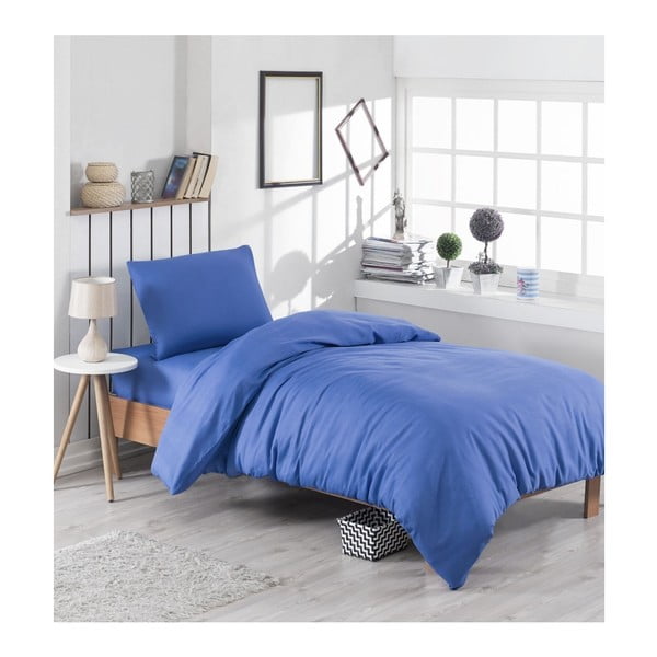 Modra posteljnina za enojno posteljo z mešanico bombaža Paint, 140 x 200 cm