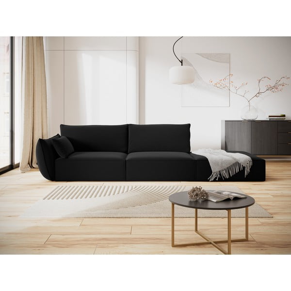 Črna žametna sedežna garnitura levi kot 264 cm Vanda – Mazzini Sofas-image-1