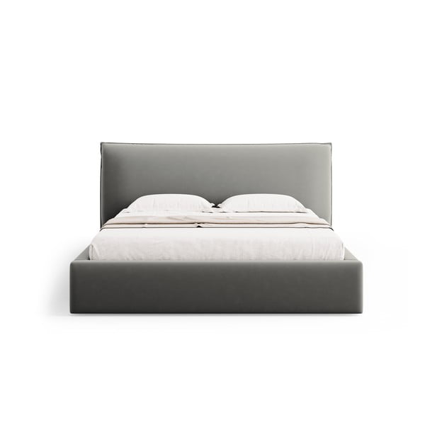 Siva oblazinjena zakonska postelja s prostorom za shranjevanje in letvenim dnom 140x200 cm Elio – Milo Casa-image-3