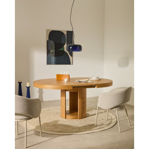 Okrogla raztegljiva jedilna miza z dodatno ploščo v hrastovem dekorju ø 120 cm Artis – Kave Home-image-2