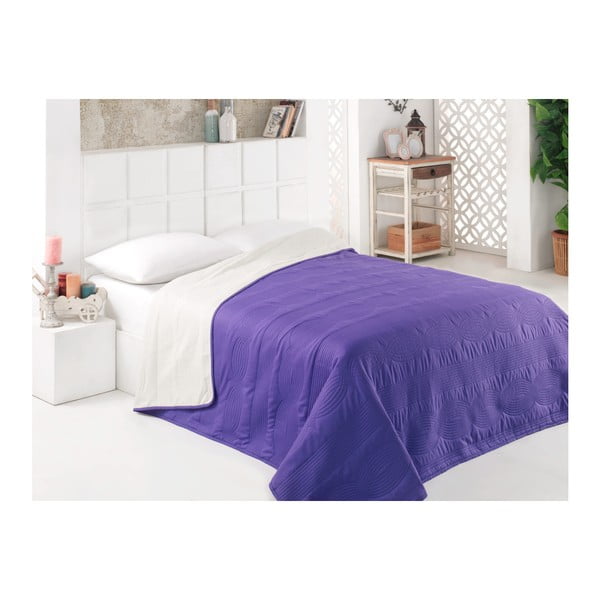Vijolično-bela obojestranska posteljna prevleka iz mikrovlaken, 200 x 220 cm