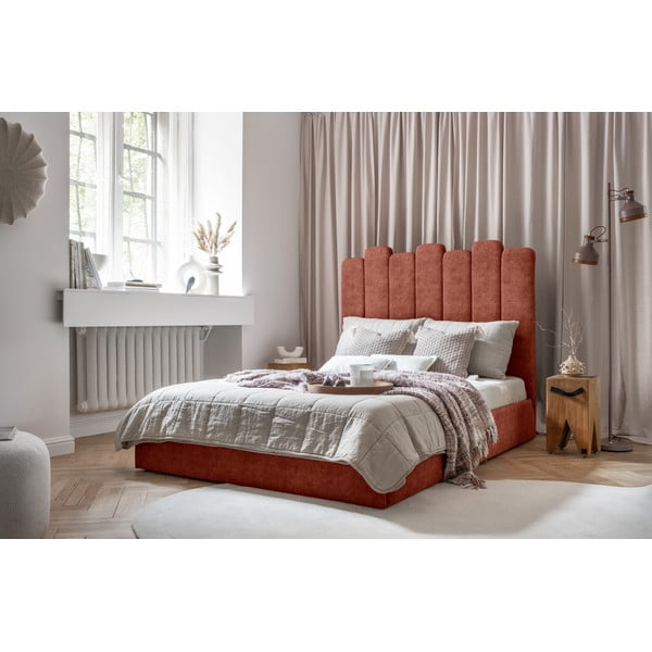 Oblazinjena zakonska postelja s prostorom za shranjevanje in letvenim dnom v opečnati barvi 160x200 cm Dreamy Aurora - Miuform-image-2