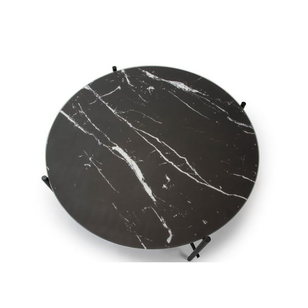 Črna kavna mizica s stekleno ploščo v marmornem dekorju Marckeric, ø 84 cm-image-3