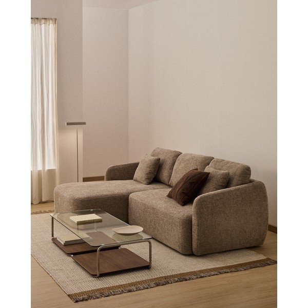 Sivorjava raztegljiva kotna sedežna garnitura iz šenilje (levi kot/z ležalnikom) Laira – Kave Home-image-1