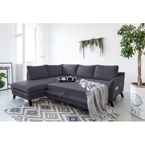 Antracitno siva raztegljiva sedežna garnitura Miuform Charming Charlie L, levi kot-image-3