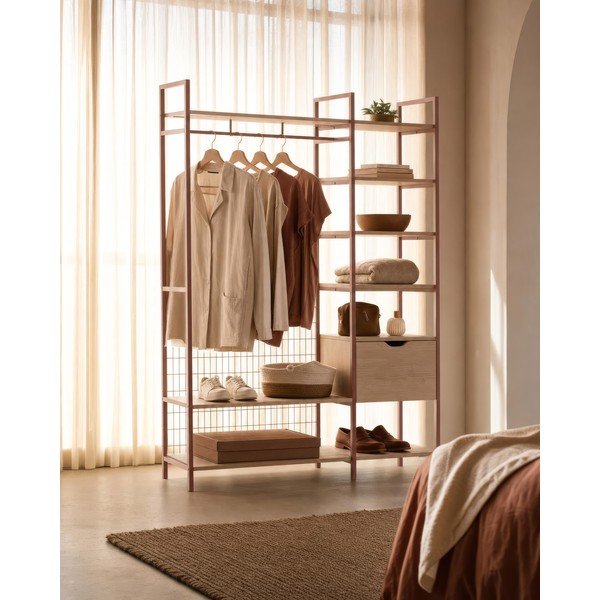Odprta jeklena garderobna omara v barvi terakote 140x179,5x40 cm Amara – Marckeric-image-2