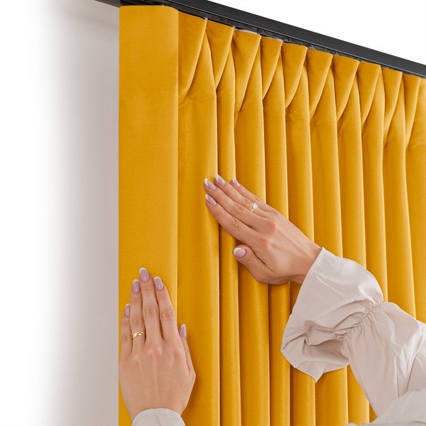 Gorčično rumena žametna zavesa za delno zatemnitev 400x175 cm Velto – Filumi-image-2