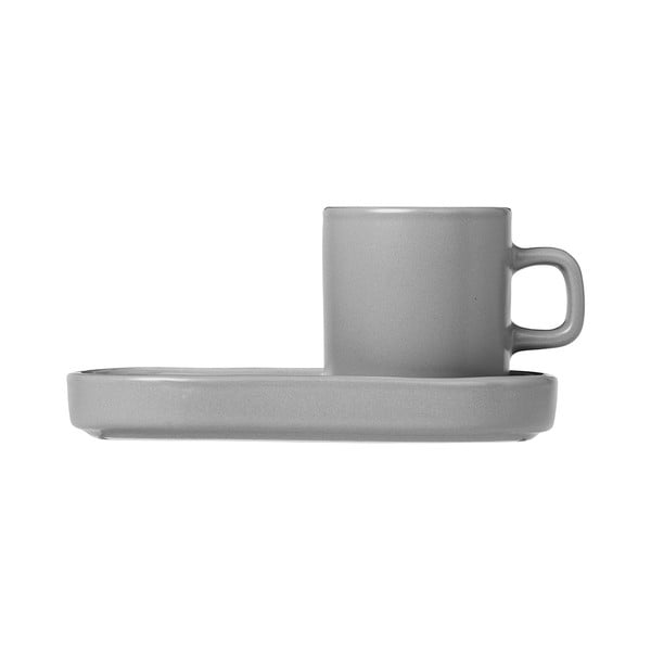 Komplet 2 sivih skodelic s pladnjem za espresso Blomus Pilar