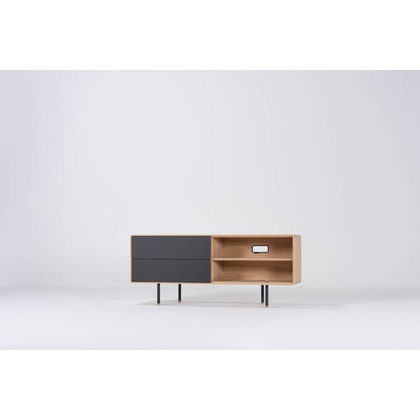 Črna TV omarica iz masivnega hrasta 150x64 cm Fina – Gazzda-image-4