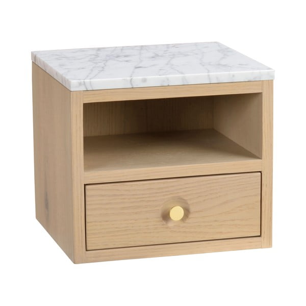 Nočna omarica z mizno ploščo v marmornem dekorju v naravni barvi Whitmore – Rowico-image-2