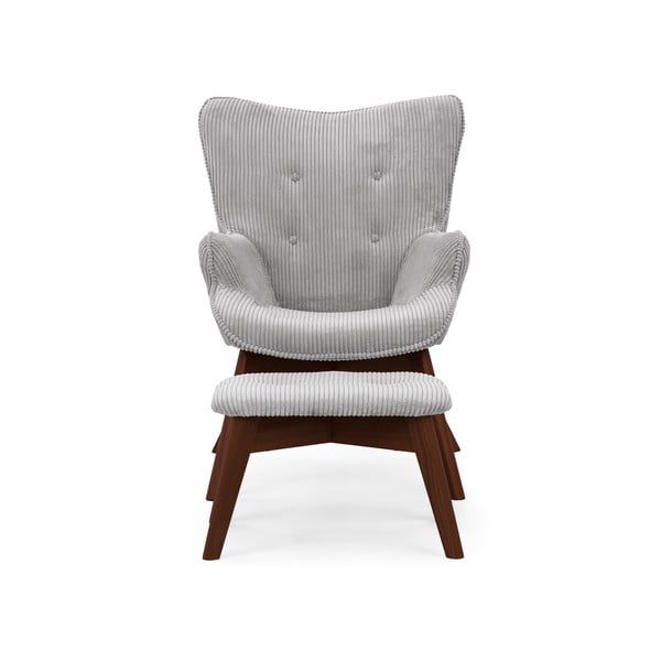 Siv fotelj z naslonjalom za noge iz rebrastega žameta Niko – Ropez-image-3