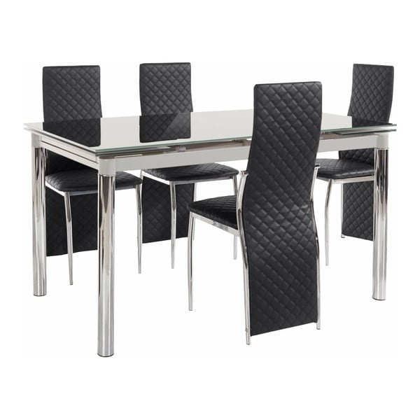 Komplet 4 črnih jedilnih miz in 4 črnih jedilnih stolov Støraa Pippa William Grey Black