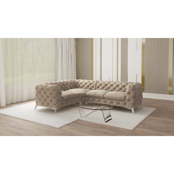 Sivo-bež žametna kotna sedežna garnitura (levi kot/v obliki črke L) Chelsea – Ropez-image-1