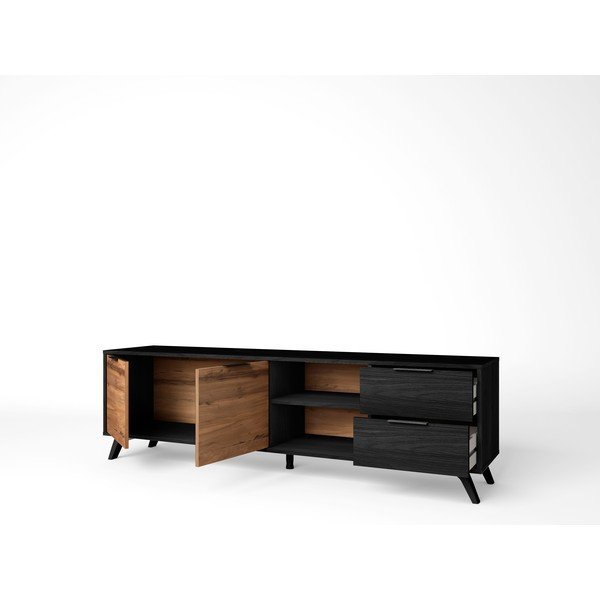 Črna/naravna TV omarica v orehovem dekorju 181x53 cm Noe – Marckeric-image-2