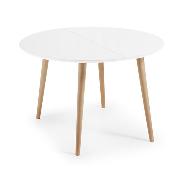 Raztegljiva jedilna miza z belo mizno ploščo ø 120 cm Oqui – Kave Home