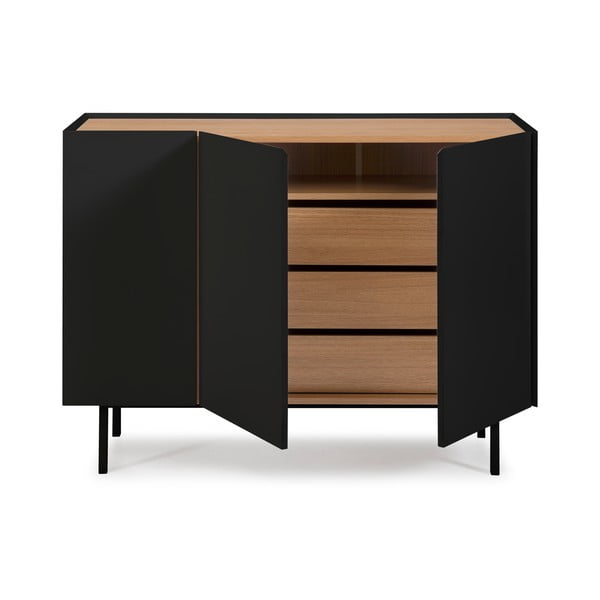 Črna nizka komoda v hrastovem dekorju 110x85 cm Arista – Teulat-image-3