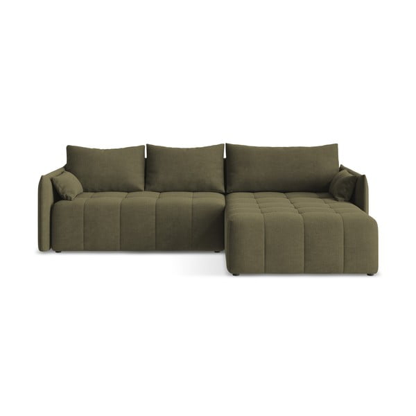 Kaki zelena raztegljiva/s prostorom za shranjevanje kotna sedežna garnitura (desni kot/z ležalnikom) Moku – Makamii