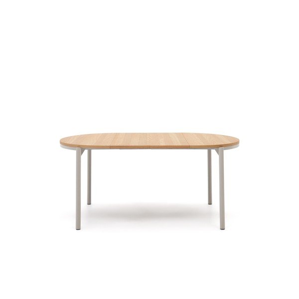 Okrogla raztegljiva jedilna miza z mizno ploščo v hrastovem dekorju v naravni barvi ø 90 cm Montuiri – Kave Home-image-3