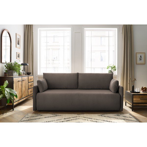 Rjava raztegljiva sedežna garnitura iz rebrastega žameta 211 cm Marcel – Bobochic Paris-image-1