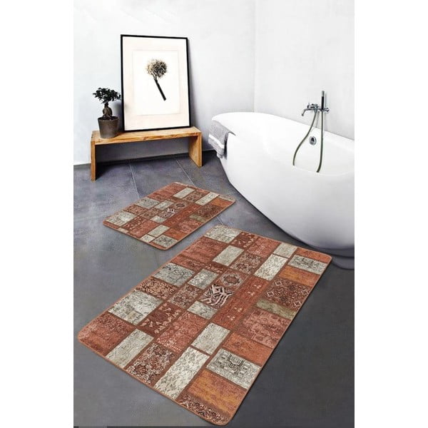 Rjave žametne kopalniške preproge v kompletu 2 ks 60x100 cm – Mila Home-image-2