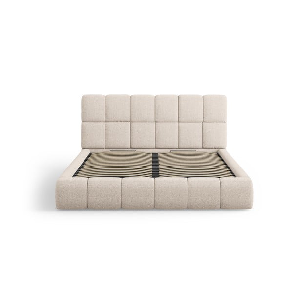 Bež oblazinjena zakonska postelja s prostorom za shranjevanje z letvenim dnom 180x200 cm Bellis – Micadoni Home-image-3