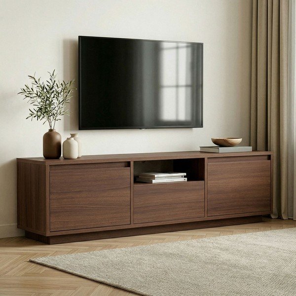 TV omarica v orehovem dekorju v temni naravni barvi 160x42x30 cm Sentinel – Kalune Design-image-1