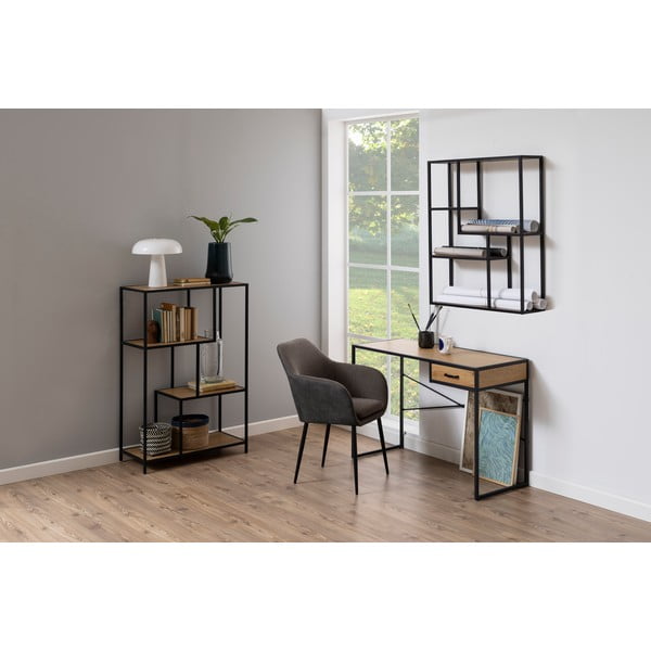 Črna stenska polica v hrastovem dekorju 75x91 cm Seaford – Actona-image-1