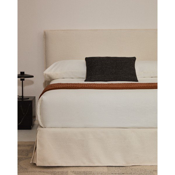 Bela oblazinjena zakonska postelja brez vzglavja 160x200 cm Jaira – Kave Home-image-1