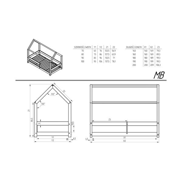 Otroška postelja v obliki hiške iz borovega lesa 70x160 cm Mila MB - Adeko-image-3