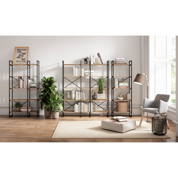 Črn/naravni regal v hrastovem dekorju 87,5x175 cm Dusan – Marckeric-image-1