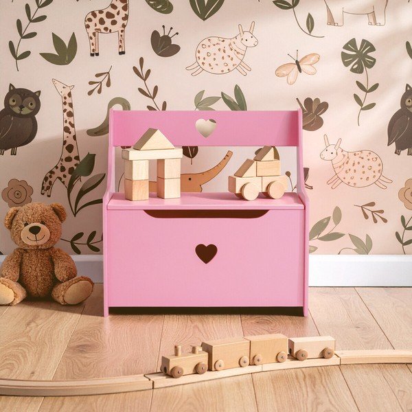 Rožnata otroška omarica s klopjo 60x62x34 cm Pink Heart – Premier Housewares-image-3