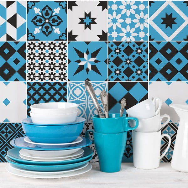 Komplet 24 stenskih nalepk Ambiance Wall Decal Cement Tiles Azulejos Ranjita, 15 x 15 cm
