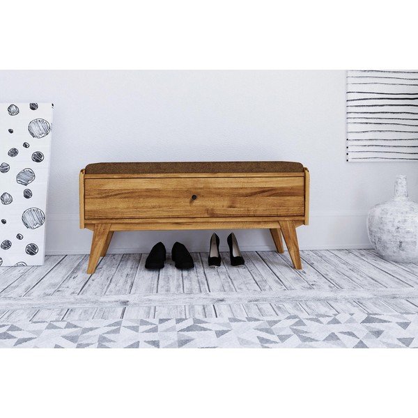 Klop s prostorom za shranjevanje iz hrastovega lesa z oranžnim sedežem Retro - The Beds-image-3