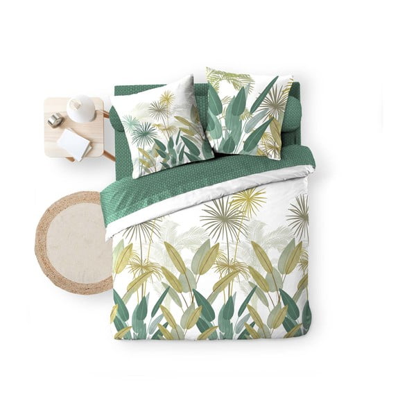 Belo-zelena podaljšana bombažna posteljnina za zakonsko posteljo z rjuho 6-delna 240x220 cm Otika – douceur d'intérieur-image-3