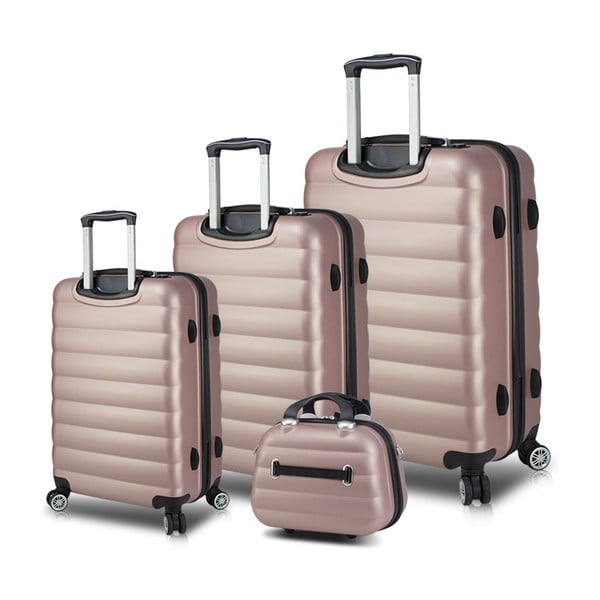 Komplet 3 roza potovalnih kovčkov na kolesih s priključki USB in kovčkom za ročno prtljago My Valice RESSO Travel Set