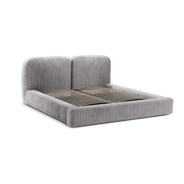 Svetlo siva oblazinjena zakonska postelja s prostorom za shranjevanje in z letvenim dnom 160x200 cm Martina – Micadoni -image-3