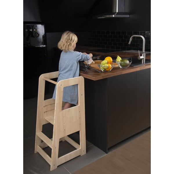 Stolček pomagalček iz masivnega bora v naravni barvi Montessori – Little Nice Things-image-1