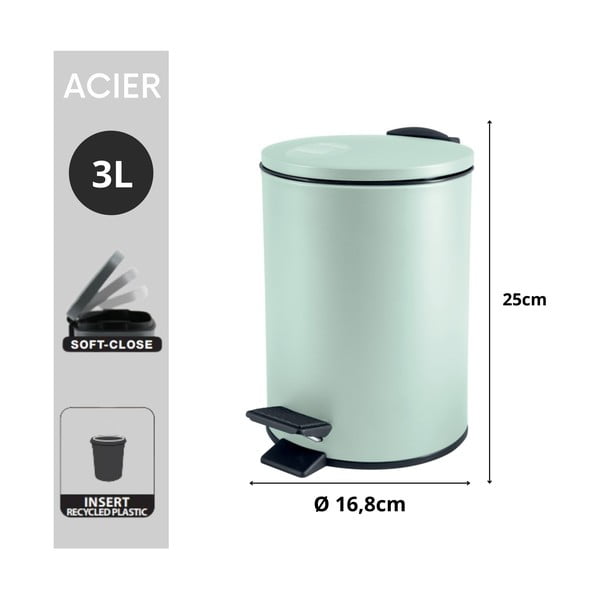 Mentolno zelen jeklen koš za smeti s pedalom 3 l Adelar – Spirella-image-3