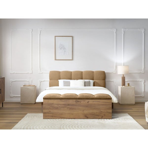 Bež oblazinjena zakonska postelja z letvenim dnom 180x200 cm Kumo – Bobochic Paris-image-2