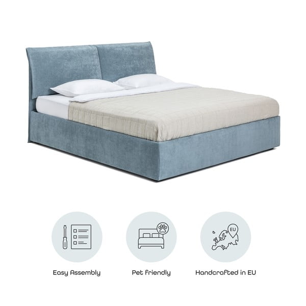 Modra oblazinjena zakonska postelja s prostorom za shranjevanje z letvenim dnom 160x200 cm Thessa Pillow – Bonami Selection-image-4