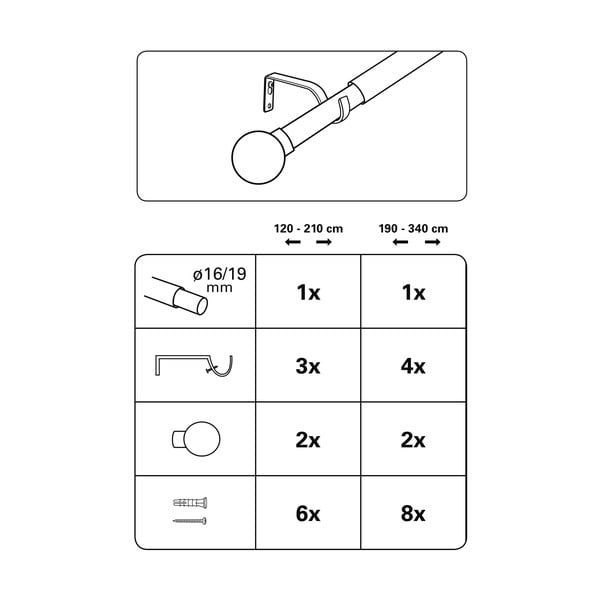 Kovinska raztegljiva karnisa 120 - 210 cm Koule – Gardinia-image-2
