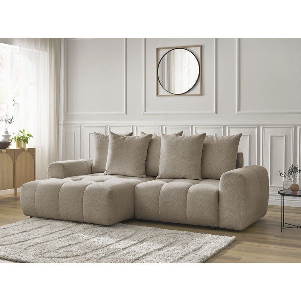 Bež raztegljiva kotna sedežna garnitura iz šenilje s prostorom za shranjevanje (levi kot/z ležalnikom) Roxelane – Bobochic Paris-image-4