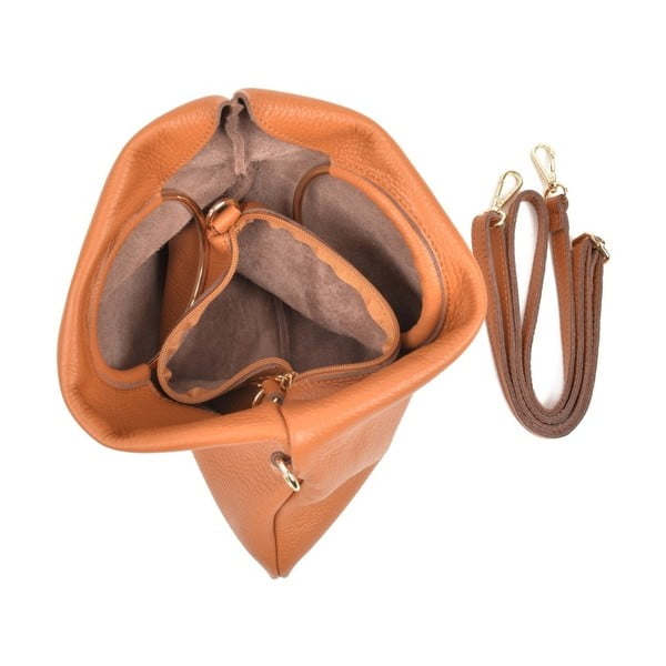 Konjak rjava usnjena torbica Luisa Vannini Pergon Cross-image-2