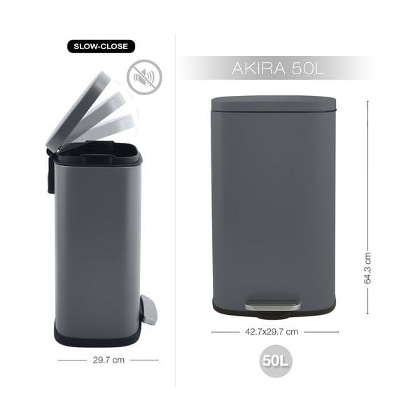 Temno siv jeklen koš za smeti s pedalom 50 l Akira – Spirella-image-3