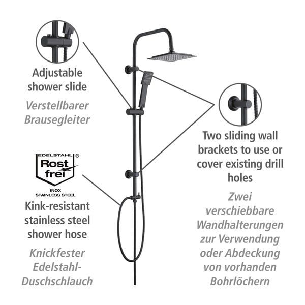 Mat črna tuš garnitura iz nerjavečega jekla 101 cm Cuadro – Wenko-image-3