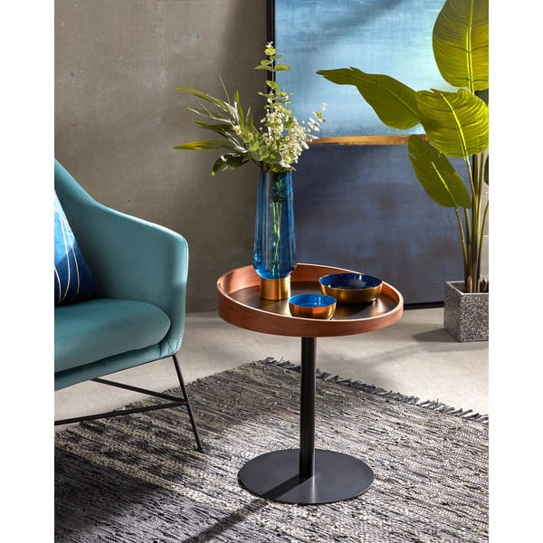 Okrogla stranska mizica z mizno ploščo v orehovem dekorju ø 46 cm Kaori – Kave Home-image-1