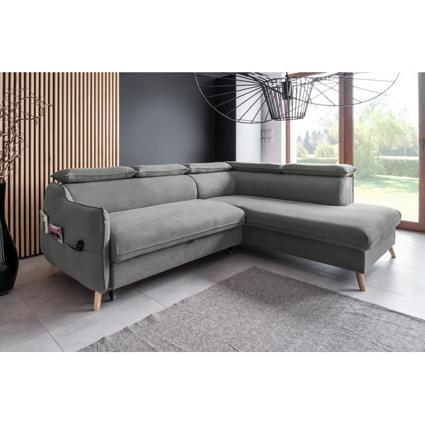 Svetlo siva žametna raztegljiva kotna sedežna garnitura (desni kot) Sweet Harmony – Miuform-image-3