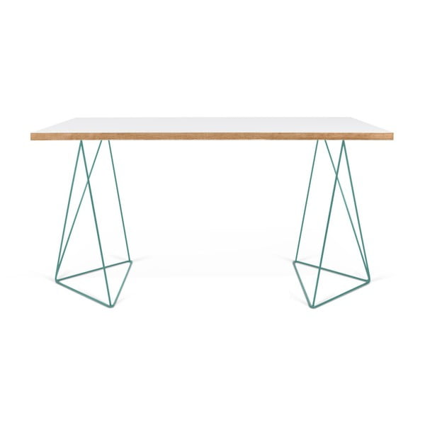 Bela delovna miza z zelenimi nogami TemaHome Flow, 140 x 75 cm